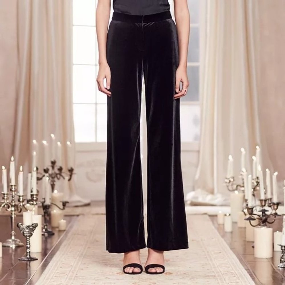 LC Lauren Conrad Runway Collection Black Wide-Leg Flare Velvet Pants Size 16